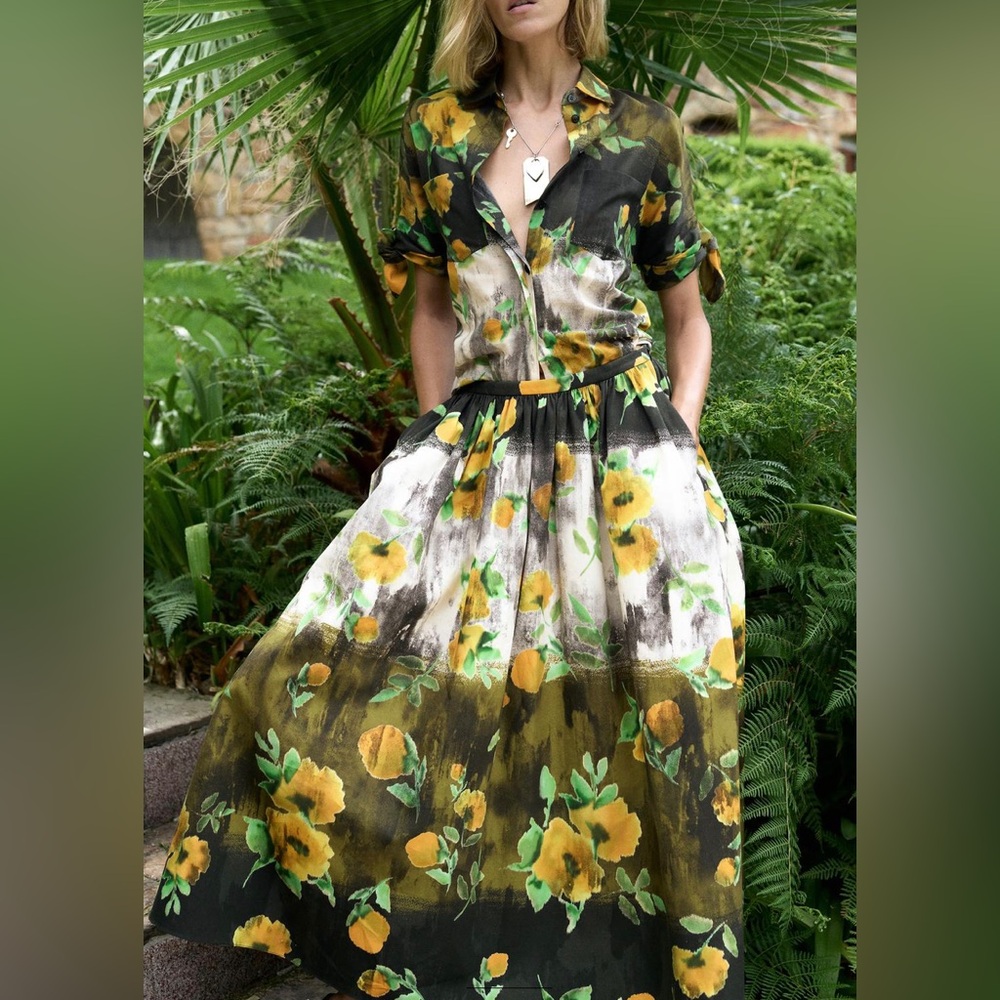 Zara ZW Collection Floral print skirt and shirt size M
